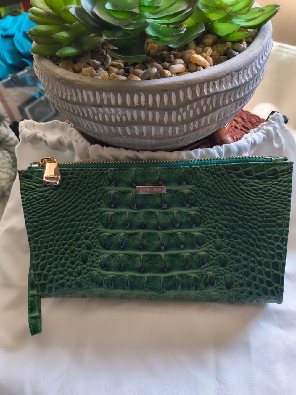 Brahmin Daisy Wristlet, Parkeet Green